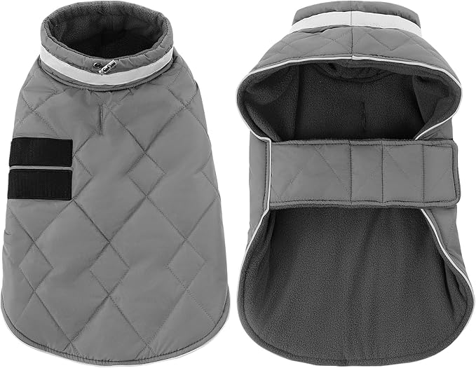 Dog Winter Coat Warm Padded Puppy Jacket Windproof Water Resistant Clothes for Small Medium Large Pets Christmas Sweater Outfit Vest(Grey, S)