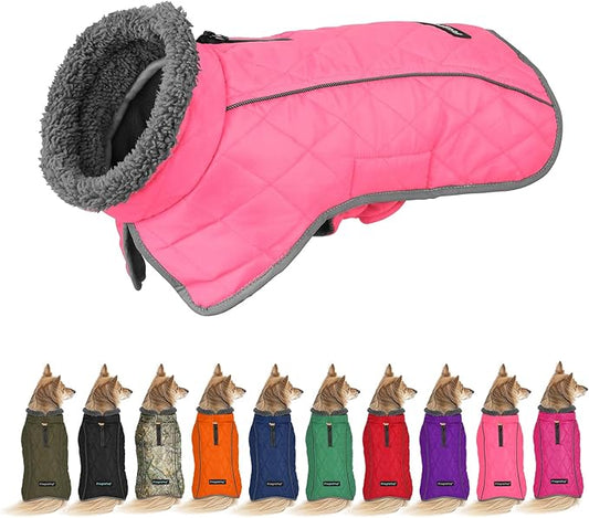 Fragralley Dog Coat Large, Waterproof Dog Jacket with Warm Fleece Lining, Adjustable Reflective Dogs Winter Coat, Turtleneck Pet Coats for Cold Weather (Pink L)
