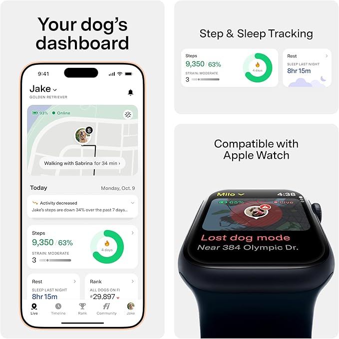 New Fi Series 3+ Smart Dog Tracker Collar – AI GPS for Dogs, Health & Behavior Monitor, Virtual Fence, Escape Alerts, Waterproof, Apple Watch Compatible [12Mo Membership Included] (Pink, Medium)