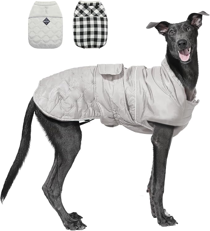 PAWZ Road Dog Winter Coat with 5 Layers Warm Material, Reversible Dog Clothes with 2 Sides, Dog Jacket Outdoor Water Repellent, (Light Beige Plaid M)