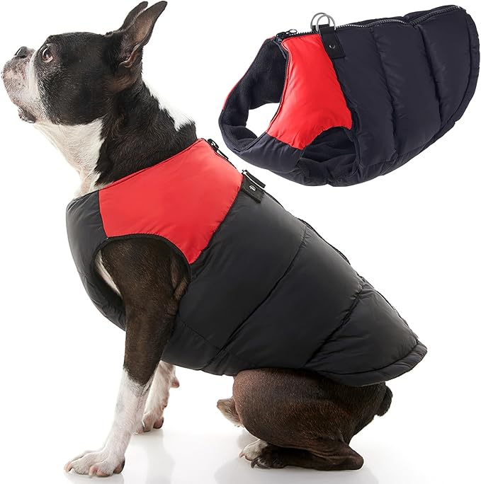 Gooby Padded Vest Dog Jacket - Red, Medium - Warm Zip Up Vest Fleece Jacket with Dual D Ring Leash Water Resistant for Small to Medium Dogs