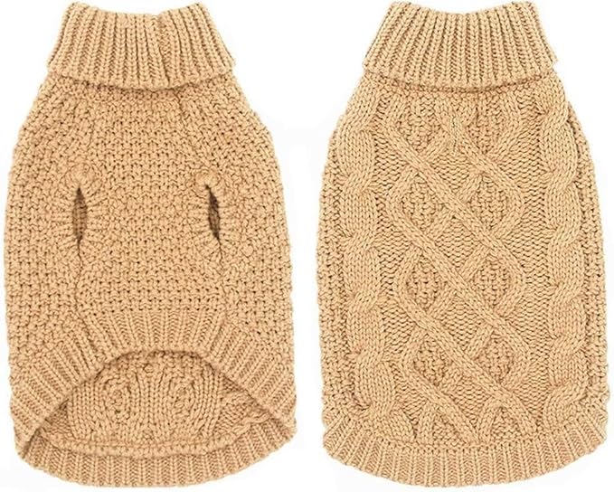 Mihachi Turtleneck Dog Sweater - Winter Coat Apparel Classic Cable Knit Clothes with Leash Hole for Cold Weather, Ideal Gift for Pet in New Year Beige 2XL