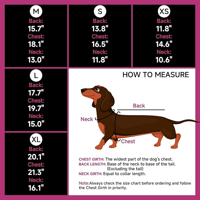 DORA BRIDAL Dachshund Coat, Fleece Lined Dog Winter Coat, Warm Dog Coats with Reflective Strips, Adjustable Waterproof Pet Jacket Clothes, S
