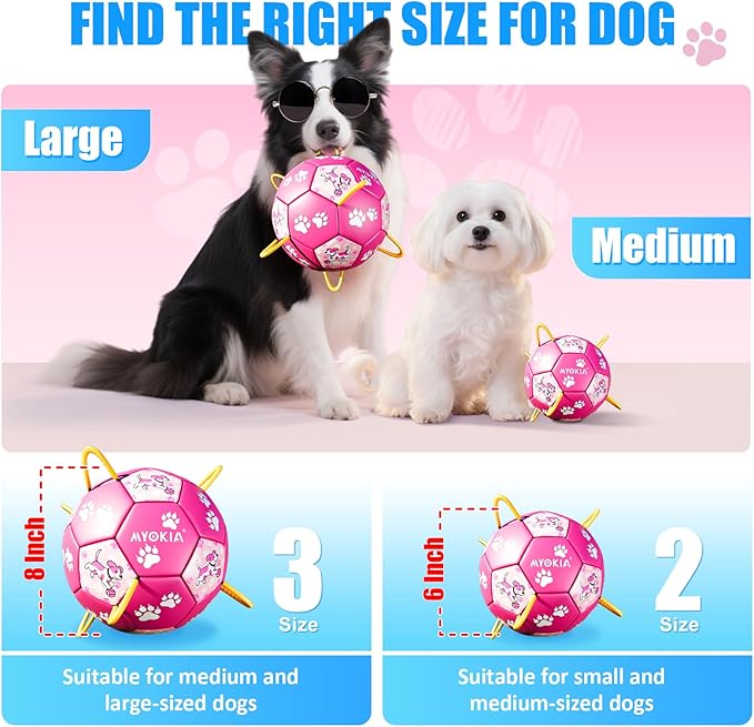 Size 3 Pink Dog Soccer Ball with Straps Durable Training Ball for Pets Interactive Outdoor Dog Toy for Medium to Large Puppies Essential Pet Supplies