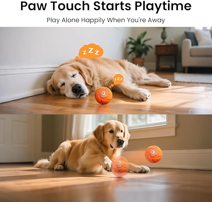 Smart Interactive Dog Toy Ball - Automatic Bouncing, Moving, and Vibrating, Chew-Resistant, Pet-Safe E-TPU Material, 3 Interactive Modes, IPX7 Waterproof, for Medium and Large Dogs (Orange)