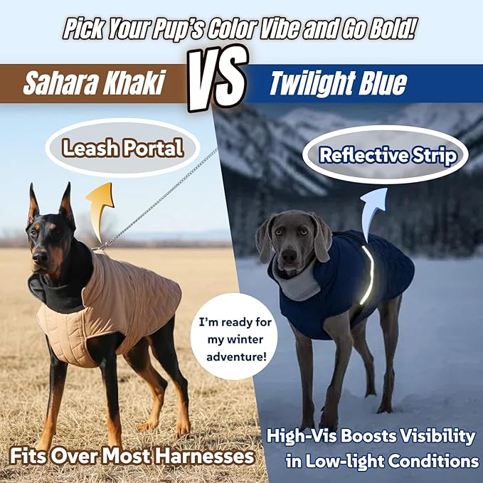 Outdoor Classic Quilted Active Fit Dog Winter Coat, Waterproof & Lightweight Coats for Large Dogs, 2-Layer High-Loft Jacket with Padded Insulation and Warmth Fleece, Pet Clothes for Girl Boy(Blue, L)