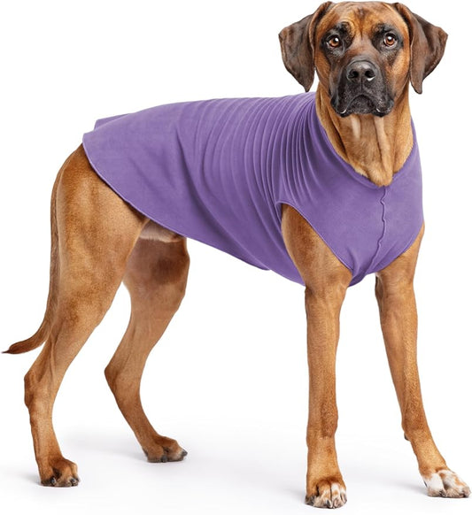 Goldpaw Stretchy Fleece Jacket for Small Dogs - Super Soft, Warm Dog Sweater - Pet Sweater Vest for Fall and Winter - Canine Clothes Made in The USA - Machine Washable - Lavender - Size 26