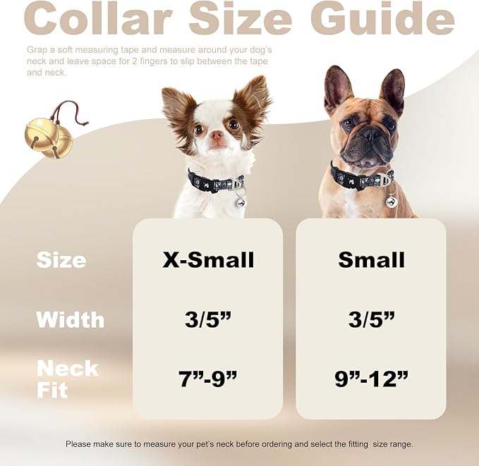 Small Dog Collar with Bell - Soft Adjustable Nylon Collar for Small Breeds, Skull Pattern Reflective Collar for Chihuahua Pomeranian Yorkie, Lightweight & Comfortable for Tiny Dogs(Skull S)