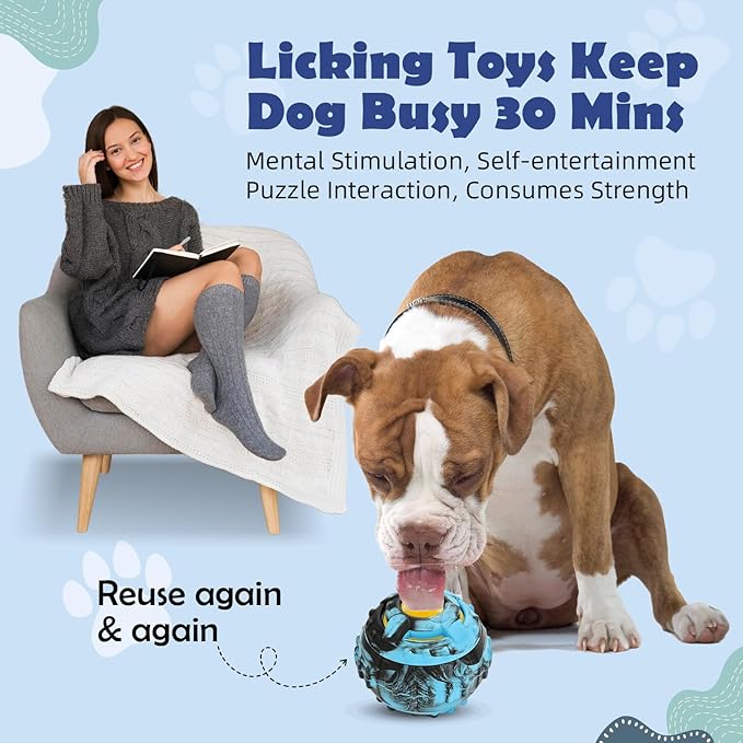 4-IN-1 Dog Toys - Frozen Dog Treat to Keep Them Busy, Treats Puzzle Ball Toy, Interactive Treat Dispensing Dog Toy, Durable Rubber Chew Toys, DIY Freezable Fillable Treat Toy, Mental Enrichment Toys