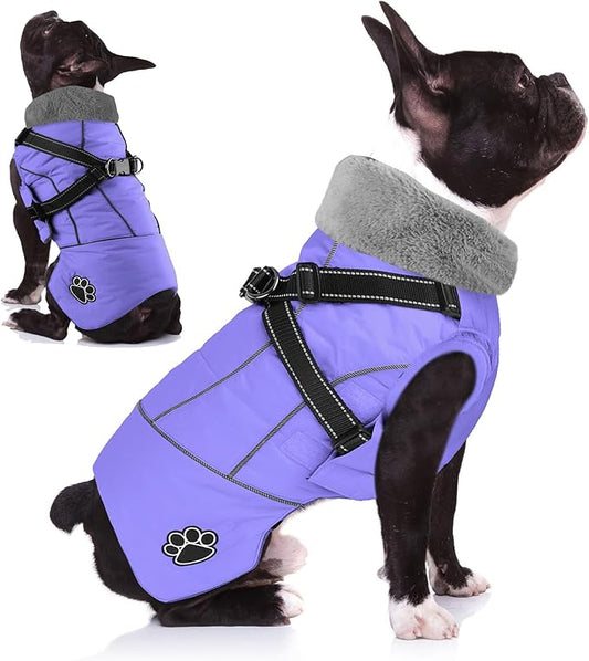 Doglay Dog Coat with Harness, Reflective Warm Dog Jacket Waterproof Puppy Winter Coat for Cold Weather, Adjustable Fleece Jacket for Small Medium Large Dogs