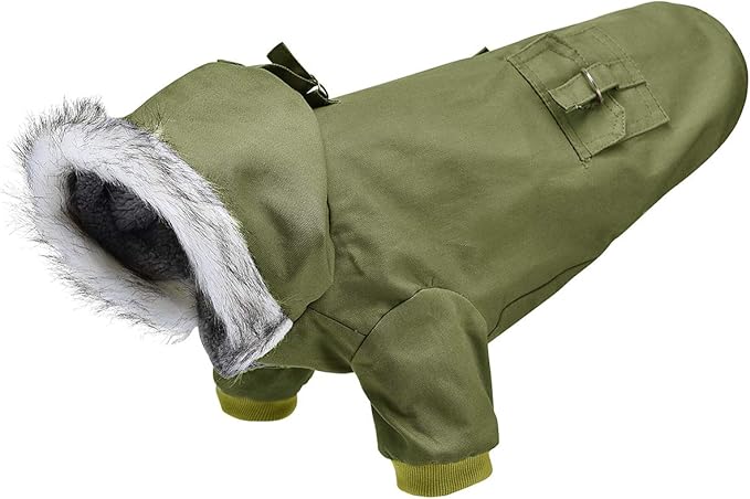 Warm Dog Hooded Trench Coat Windproof Parka Jacket for Cold Weather (S, Green)