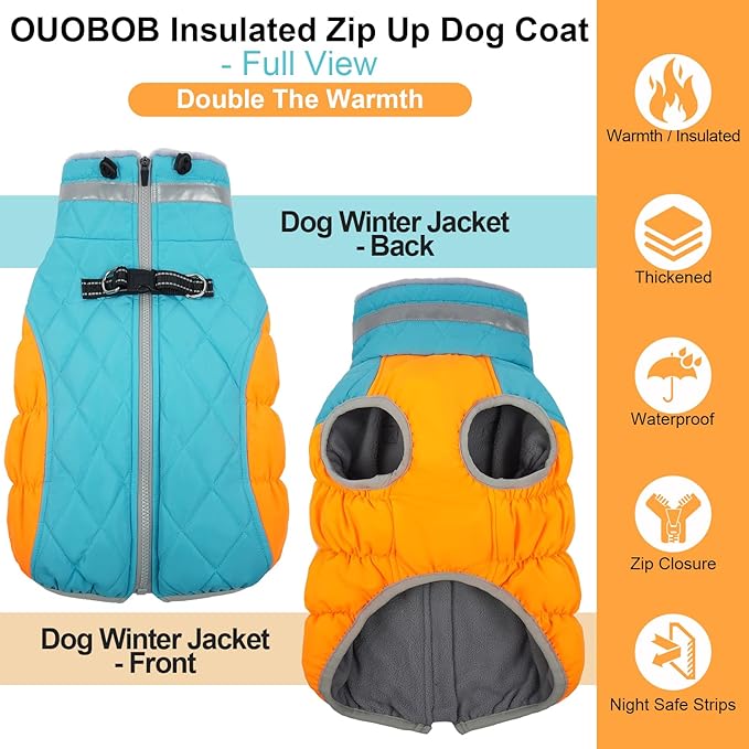 Warm Dog Coats for Small Dogs, Puppy Jacket, Waterproof Dog Jacket with Harness Built in, Zipper Clousure, Fleece Lining for Cold Weather, Small Puppy Clothes for Chihuahua, Maltese - XS
