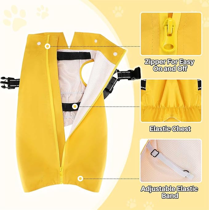 SlowTon Dog Raincoat Waterproof - Dog Rain Jacket with Harness and Hood Lightweight, Reflective Dogs Rain Coat for Large Medium Small Dogs Girl Boy Puppy Poncho Pet Clothes (Yellow, XL)