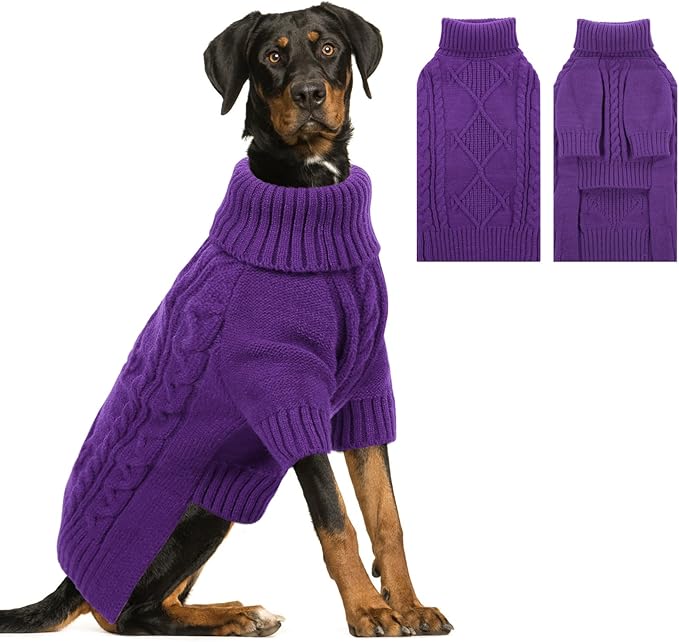 ASENKU Knitted Dog Sweater, Pullover Big Thermal Dog Winter Sweater, Turtleneck Doggy Sweaters for Large Medium Dogs Boy Girl,Warm Pet Sweatshirt for Boston Terrier,French Bulldog,L