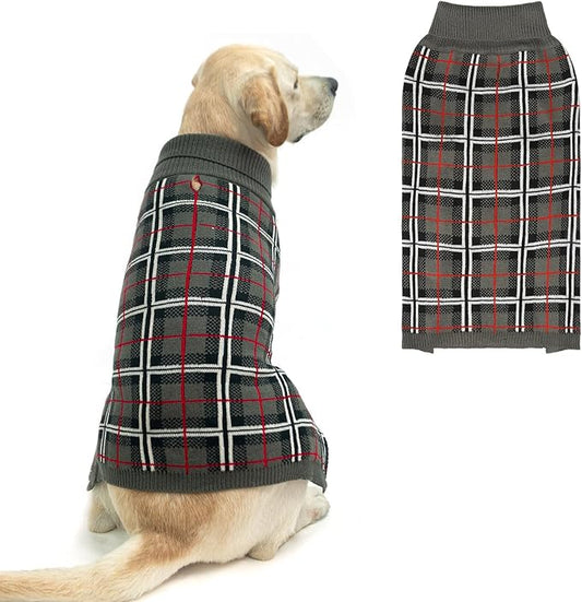 PUPTECK Dog Sweaters for Large Medium Small Dogs - Fall Classic Plaid Style Puppy Holiday Winter Coat Clothes Warm, Grey, ML