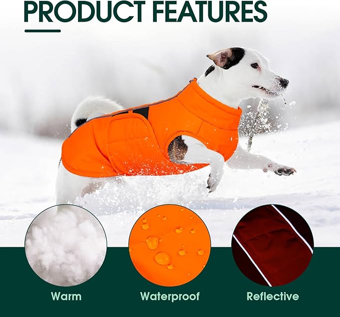 Kuoser Dog Jackets for Small Dogs, Warm Dog Coat with Harness Built in, Puppy Winter Jacket Pet Clothes for Cold Weather, Reflective Waterproof Doggie Winter Vest for Pug Dachshund, Orange S