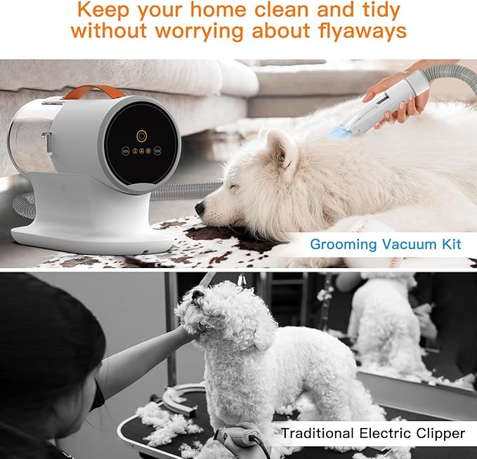 Dog Vacuum for Shedding Grooming, 12000pa Suction Dog Hair Vacuum, Pet Grooming Kit with 2l Dust Cup, Low Noise, 3 Levels, 5 Grooming Tools