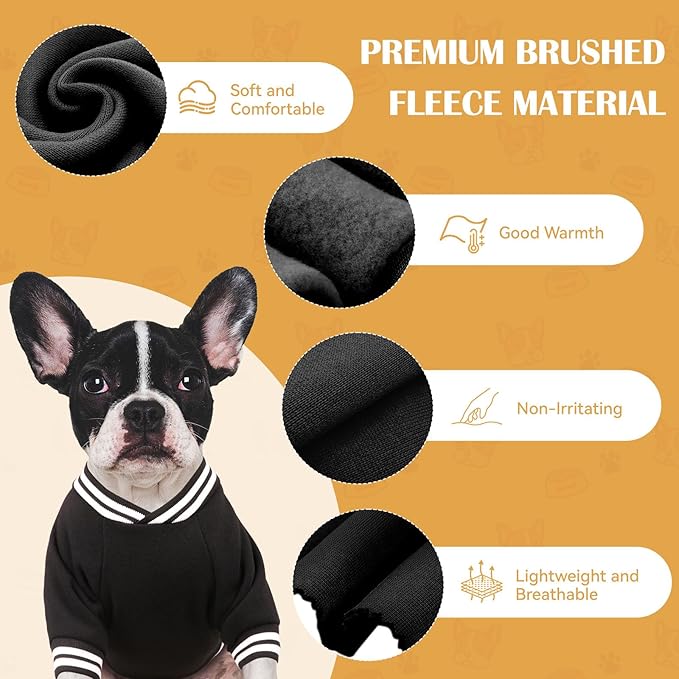 Dog Sweaters for Small Dogs, Brushed Fleece Dog Sweater Baseball Jacket Pet Clothes Soft Warm Sweatshirt Puppy Sweater Boy Girl Pet(Black-S)