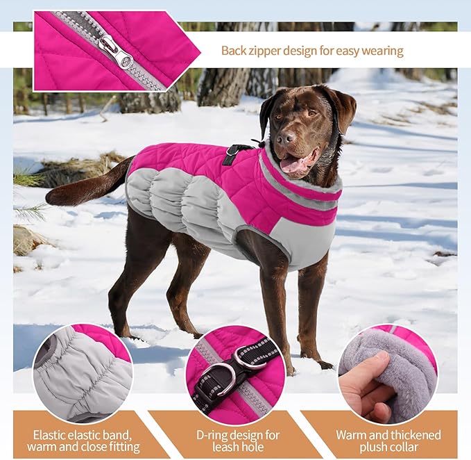 Small Dog Coat,Dog Jackets for Small Dogs,Warm Winter Jacket, Puppy Coat with Harness Built in,Waterproof Dogs Jacket,Puppy Cold Weather Coats,Winter Clothes Snowsuit Shih Tzu Bichon,Rose Red