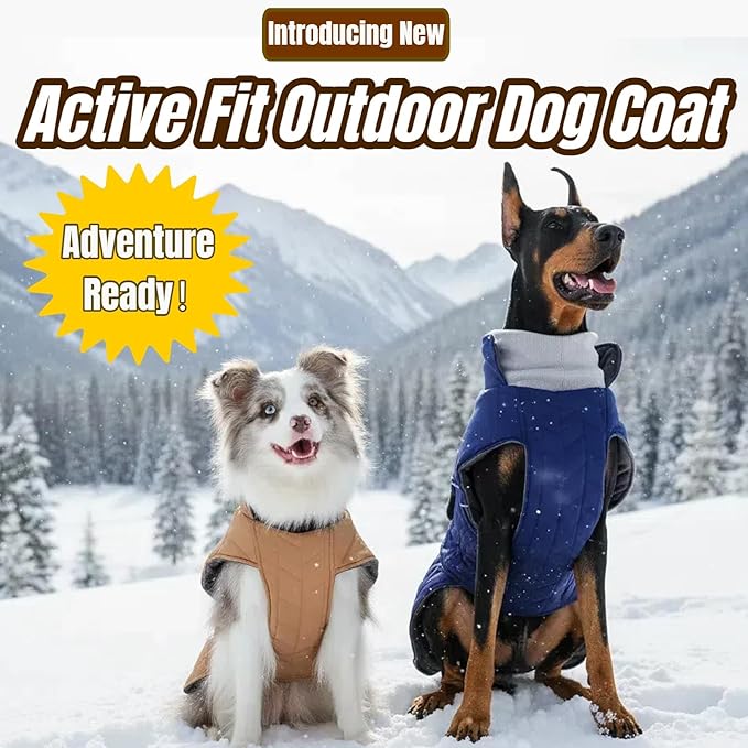 Upgraded Classic Quilted Active Fit Dog Winter Coat, Waterproof & Lightweight Coats for Medium Dogs, Easy On & Off Pet Jacket Adjustable, 2-Layer Warmth Thick Fabric Pet Clothes for Bulldog(Khaki, M)
