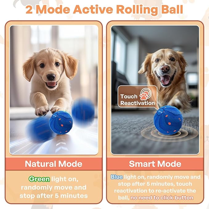Smart Interactive Dog Toy Automatic Moving Bouncing Chew Herding Ball E-TPU Material for Large and Medium-Sized Dogs Keep Them Busy USB Rechargeable (Blue)