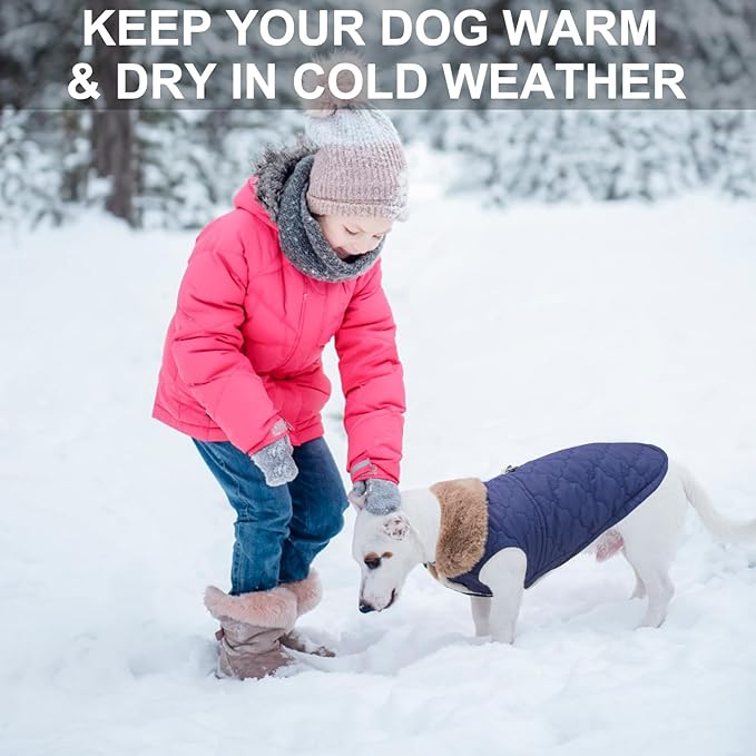 BEAUTYZOO Winter Dog Coat with Harness Built in, Warm Dog Puffer Jacket Vest Padded Fleece Cold Weather Coats Windproof Waterproof Snow Jackets Clothes for Small Medium Puppy, Blue S