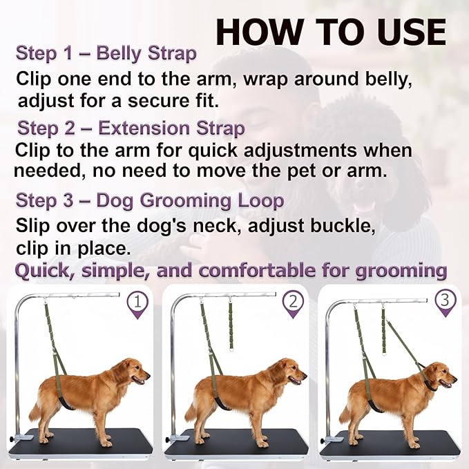 Dog Grooming Belly Straps Pet Grooming Supplies 3 Sets Professional Dogs Belly Band Pets Dogs Groomer Extension Strap Table Arm Loop Extender for Small Medium Large Pets (Light Purple)