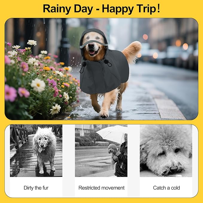 DENTRUN Dog Rain Poncho for Corgi, Schnauzer – Waterproof & Quick-Dry – Hooded Design with Leash Hole for Outdoor Adventures, Camping, City Strolls, L