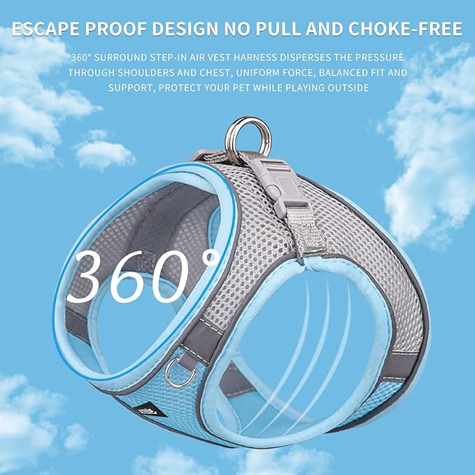 AIITLE Easy Walk Dog Harness and Leash Set - Pet Supply No Pull, Step in Adjustable Pet Harnesses with Padded Vest for Summer, No Choke Over, Easy to Put on Medium Dogs Blue L