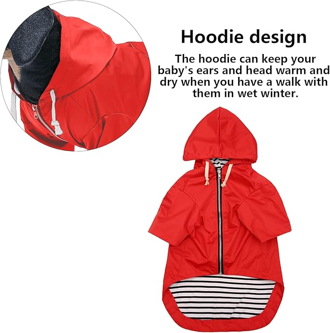 Dog Raincoat rain Jacket Raincoat Dogs Waterproof Small Medium Breeds Zip Closure Storage Pocket Harness Hole Red XS