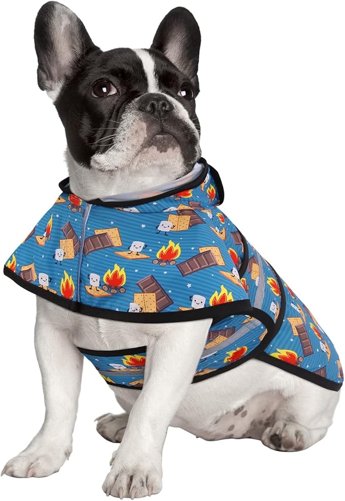 HDE Dog Raincoat Jacket Reflective Adjustable Hooded Pet Poncho Rain Coat with Leash Hole for Small to X-Large Dogs Happy Camper - M