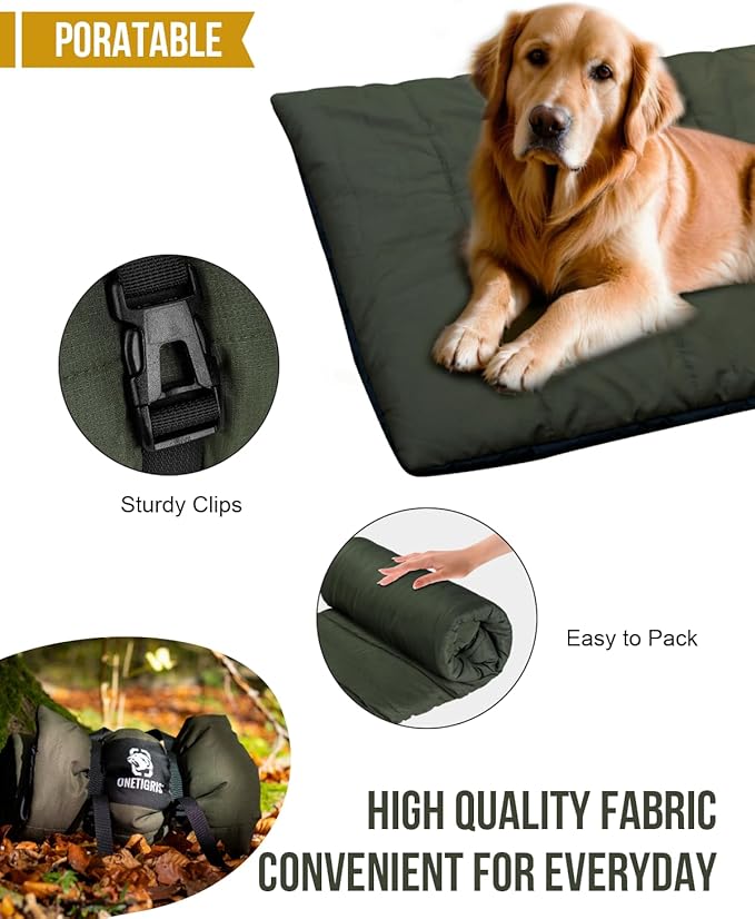 ONETIGRIS Large Dog Bed Washable Matteress Anti Slip Cushion for Pets Sleeping, 3.6ft by 2.2ft Water-Resistant Pet Bed for Indoor Outdoor(Green)