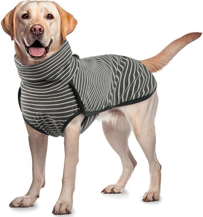 ROZKITCH Dog Winter Coat Soft Pullover Pajamas, Stripe Pet Windproof Warm Cold Weather Jacket Vest Cozy Jumpsuit Apparel Outfit Clothes for Walking Hiking Travel Sleep Stripe L