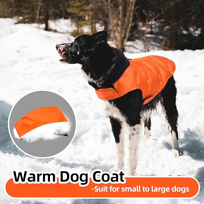 Nanaki Large Puffer Jacket for Dogs for Cold Weather-Warm Dog Winter Jacket with Leash Hole, Lightweight Windproof Puffer Vest with Hood for Outdoor Activities, Snowsuit Halloween Christmas, Orange