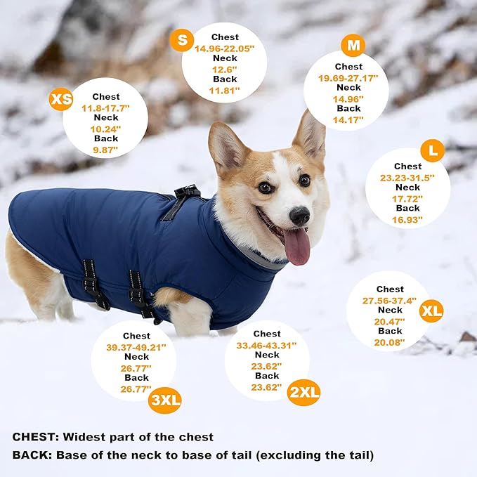Medium Dog Coat with Harness Built-in, Waterproof Reflective Fleece Lined - Warm Windproof Winter Jacket with Back Zipper, Cold Weather Snow Dog Coats - Blue - M
