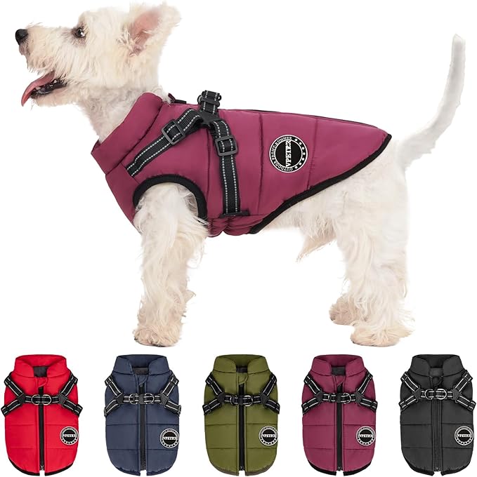 Dog Winter Coat,Warm Jacket Paded Fleece Pet Vest with Built in Harness, Windproof Reflective Cozy Adjustable Snow Dog Coat Clothes with Zipper for Small Medium Large Dogs