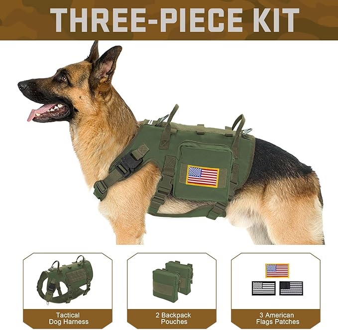 Forestpaw Dog Harness Medium Sized,Tactical Dog Harness with Handle,No Pull Military Style Service Dog Vest with Pockets Adjustable for Medium Large Dogs,Green,Chest 15.5-25.5"
