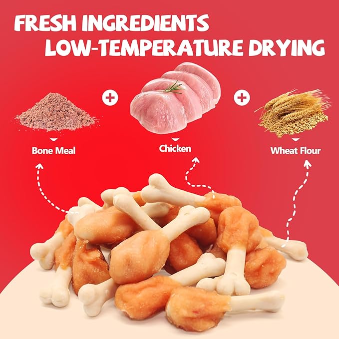 Dog Treats Chicken-Wrapped Calcium Bone Chew, Rich in Taurine, Suitable for Small, Medium, Large Dogs. Clean Teeth Freshen Breath. Use Training Reward Each Pack Contains 10.58 Ounces.