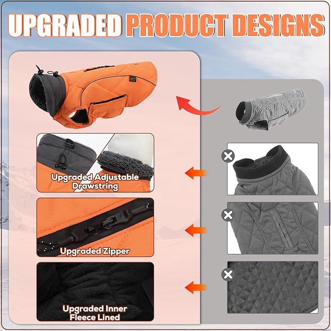 EMUST Dog Jackets for Winter, Cold Weather Coats for Dogs, Soft Winter Jackets for Medium Large Dogs, Orange, L