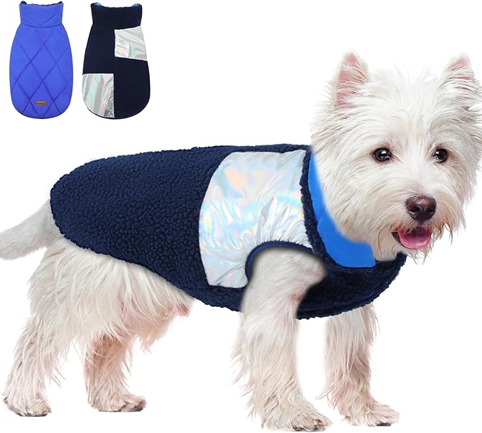 EMUST Dog Feece Jacket, Soft Dog Vest Warm Cold Weather Coats for Small Medium Dogs Boy or Girl for Fall Winter, Royal Blue, L