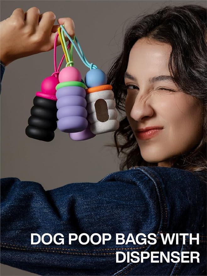 Dog Waste Bag Dispenser Pet Poop Bags Holder for Leash Lightweight Doggie Waste Bags Dispensers with Leash Attachment Includes 15 Bags (Caramel)