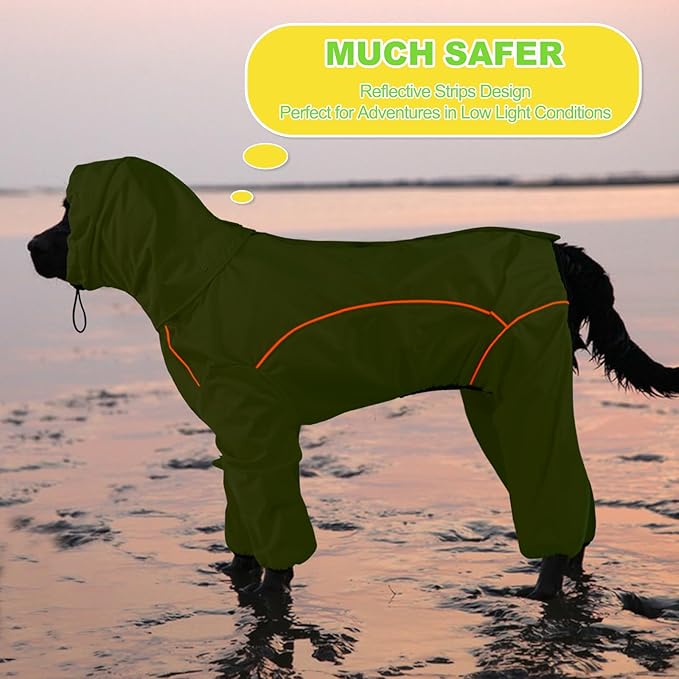 Dog Raincoat, Waterproof Dog Rain Jacket with Removable Hood，Adjustable 4 Legs Pet Poncho with Leash Hole，Reflective Stripe Hooded Snowproof Windproof Clothes for Small to 3X-Large Dogs, L