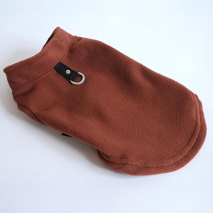 JACKO & CO - Fleece Vest Dog Sweater with Leash Ring - Soft, Warm & Lightweight Pullover Coat for Small & Medium Dogs, Puppies & Cats - Cozy Fall/Winter/Spring Pet Jacket (Chocolate Brown L (10-16lbs)