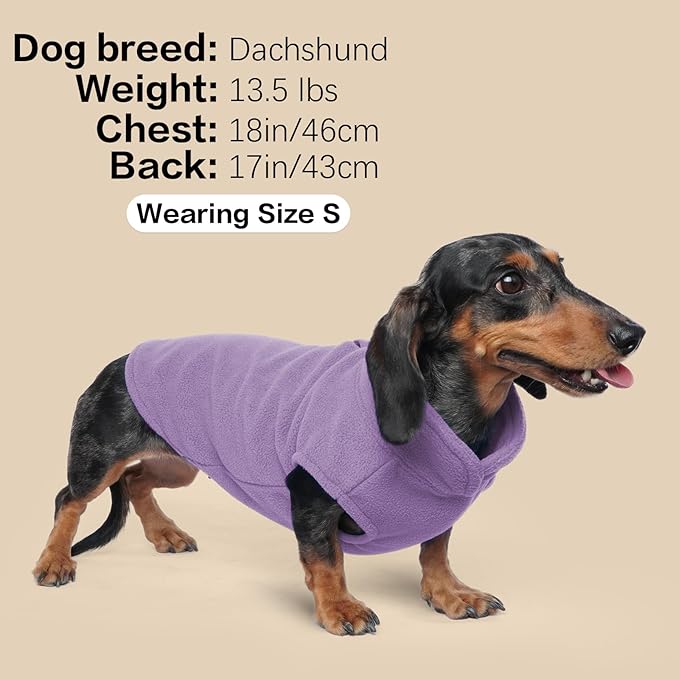 FUAMEY Dog Fleece Vest for Small Dogs,Warm Stretchy Dog Sweatshirts Pullover with Leash Hole Dogs Sweater Soft Pet Turtleneck Cozy Pet Vest Lightweight Sleeveless Purple XXS