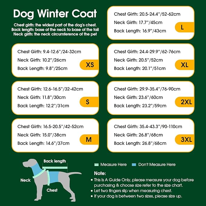Dog Winter Coat Warm Padded Puppy Jacket Windproof Water Resistant Clothes for Small Medium Large Pets Christmas Sweater Outfit Vest(Green, S)