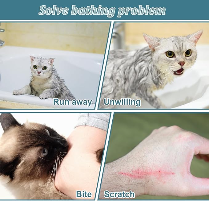 Cat Bathing Bag, Breathable Mesh Anti Scratch Adjustable Cat Grooming Bag for Nail Trimming, Bathing Polyester Soft Cat Washing Bag