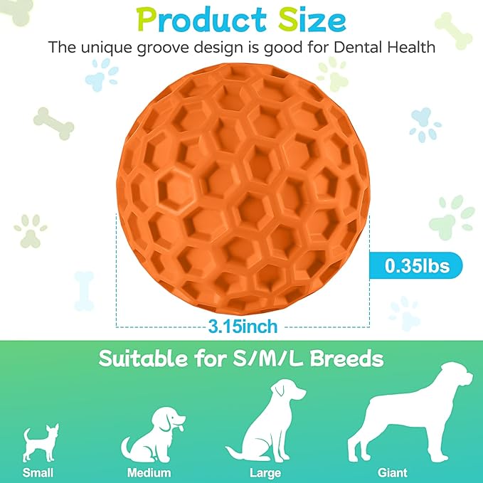 LUKITO Dog Chew Toys, Dog Toys for Aggressive Chewers Large Breed, Interactive Squeaky Balls, Tough Dog Toys with Natural Rubber for Large and Medium Small (3 Balls)