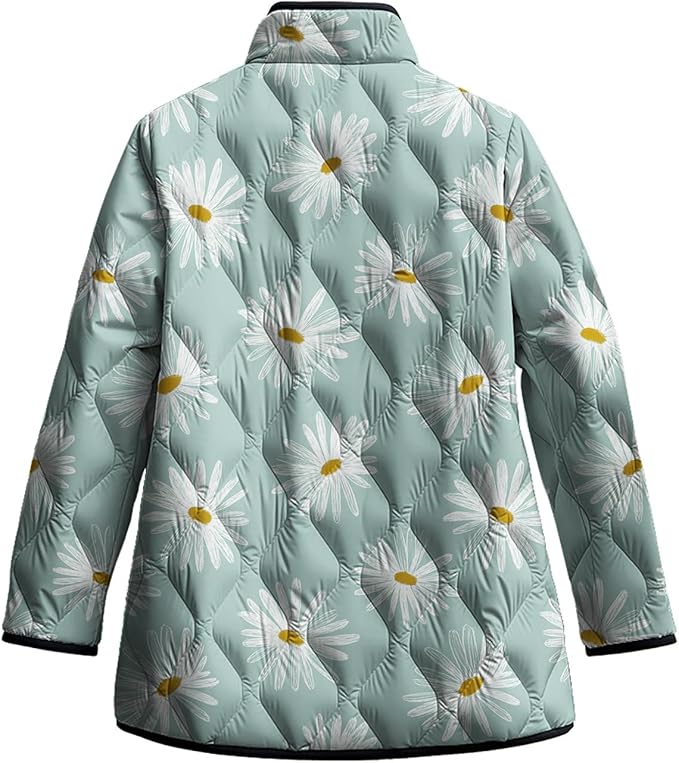 LIZALIG Women's Cropped Puffer Jacket Lightweight Floral Print Long Sleeve Padded Quilted Puffy Cardigan Coat