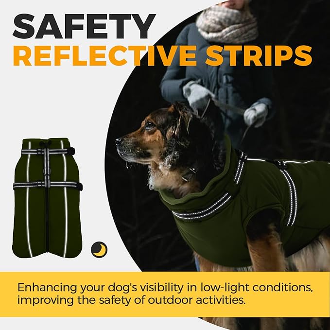 Lelepet Waterproof Dog Jacket with Harness Built in Warm Dog Winter Coat, Reflective Windproog Fleece Jacket, Dogs Coats for Small Dogs, Thermal Pet Snowsuit for Cold Weather, Maltese, Army Green, XS