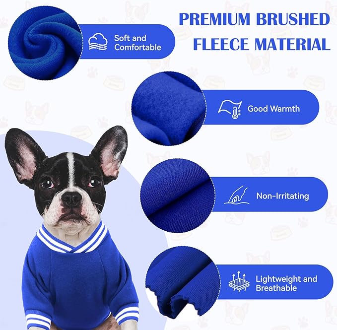 Dog Sweater Brushed Fleece Baseball Jacket Soft Warm Pet Sweatshirt Dog Sweaters for Small Dogs Puppy Sweater Boy Girl Pet(Blue-XS)